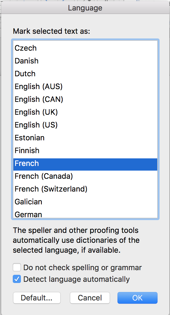 word for mac 2016 set a font for each language